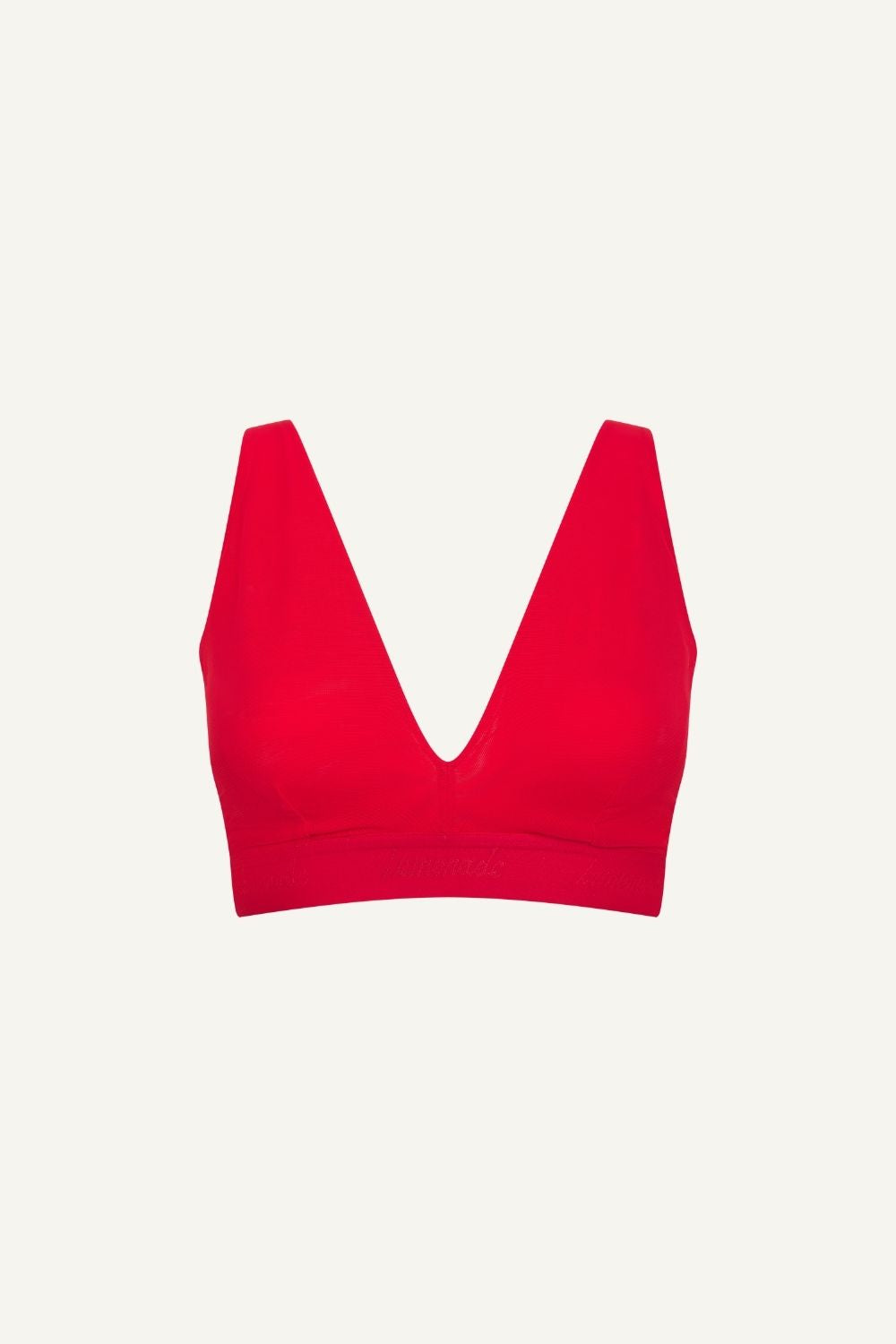 A ghost image of a red mesh fuller cup bralette 
