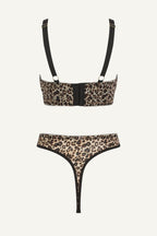Leopard Print Mesh Bralette And Thong Set