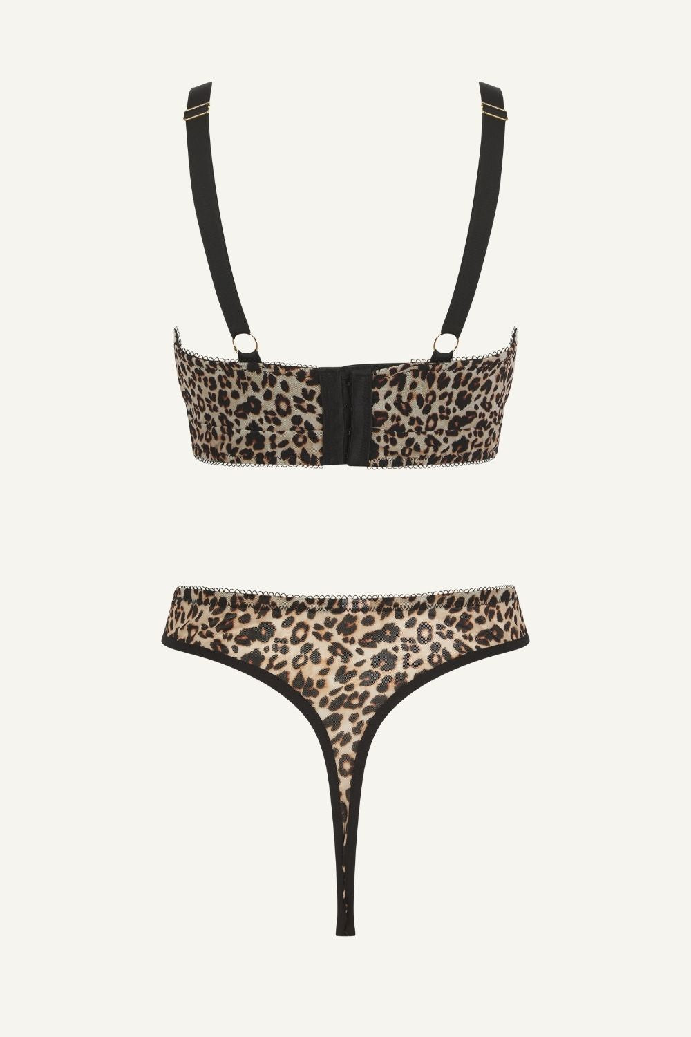 Leopard Print Mesh Bralette And Thong Set