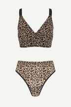 Leopard Print Mesh Bralette And Thong Set