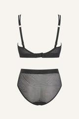 So Soft Mesh Bralette & Brief Set - Striped Black