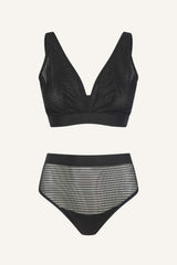 So Soft Mesh Fuller Cup Bralette & Brief Set - Striped Black