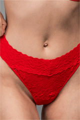 Stretch Lace Thong - Red