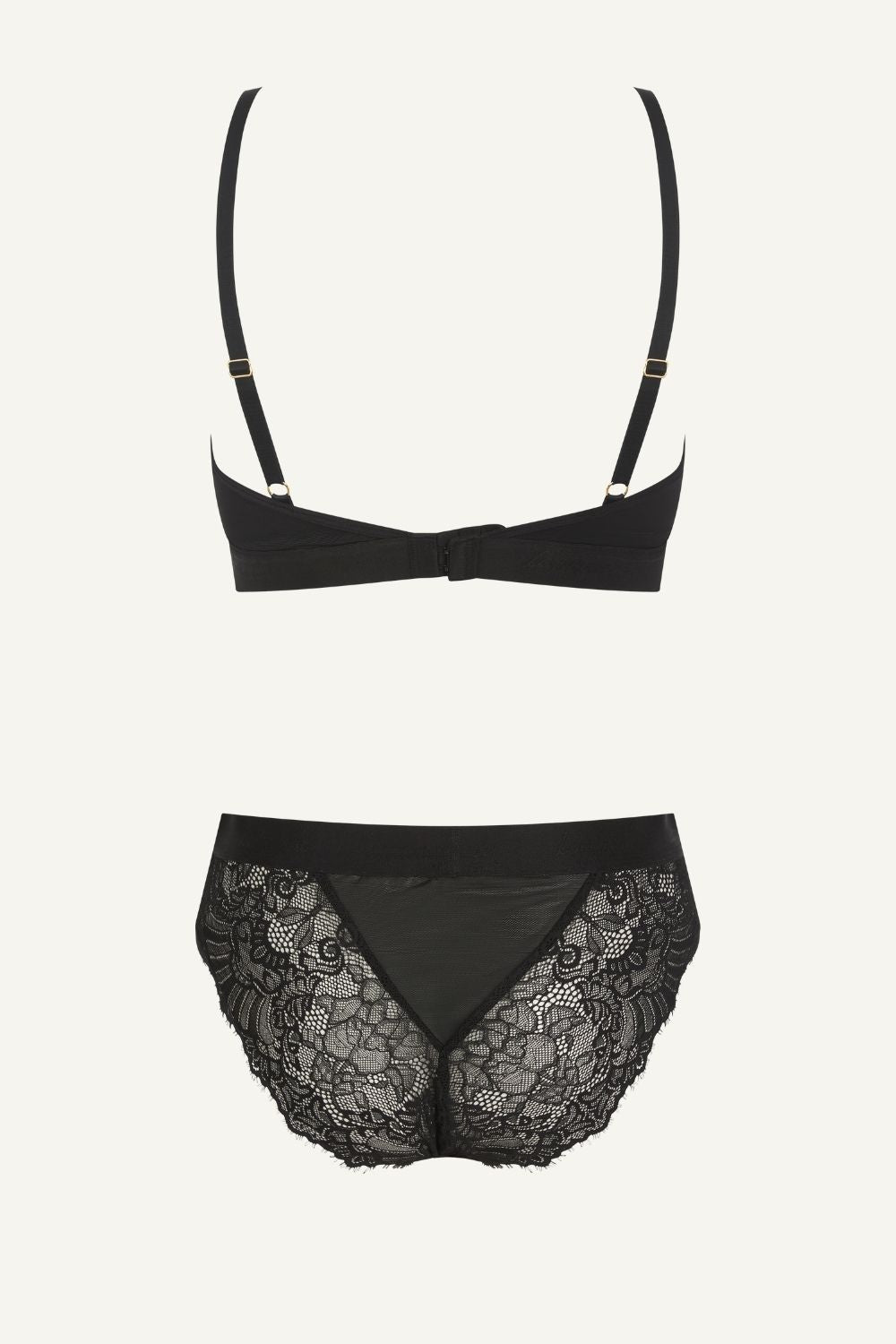 Black Lace And Mesh Bralette And Brief Set