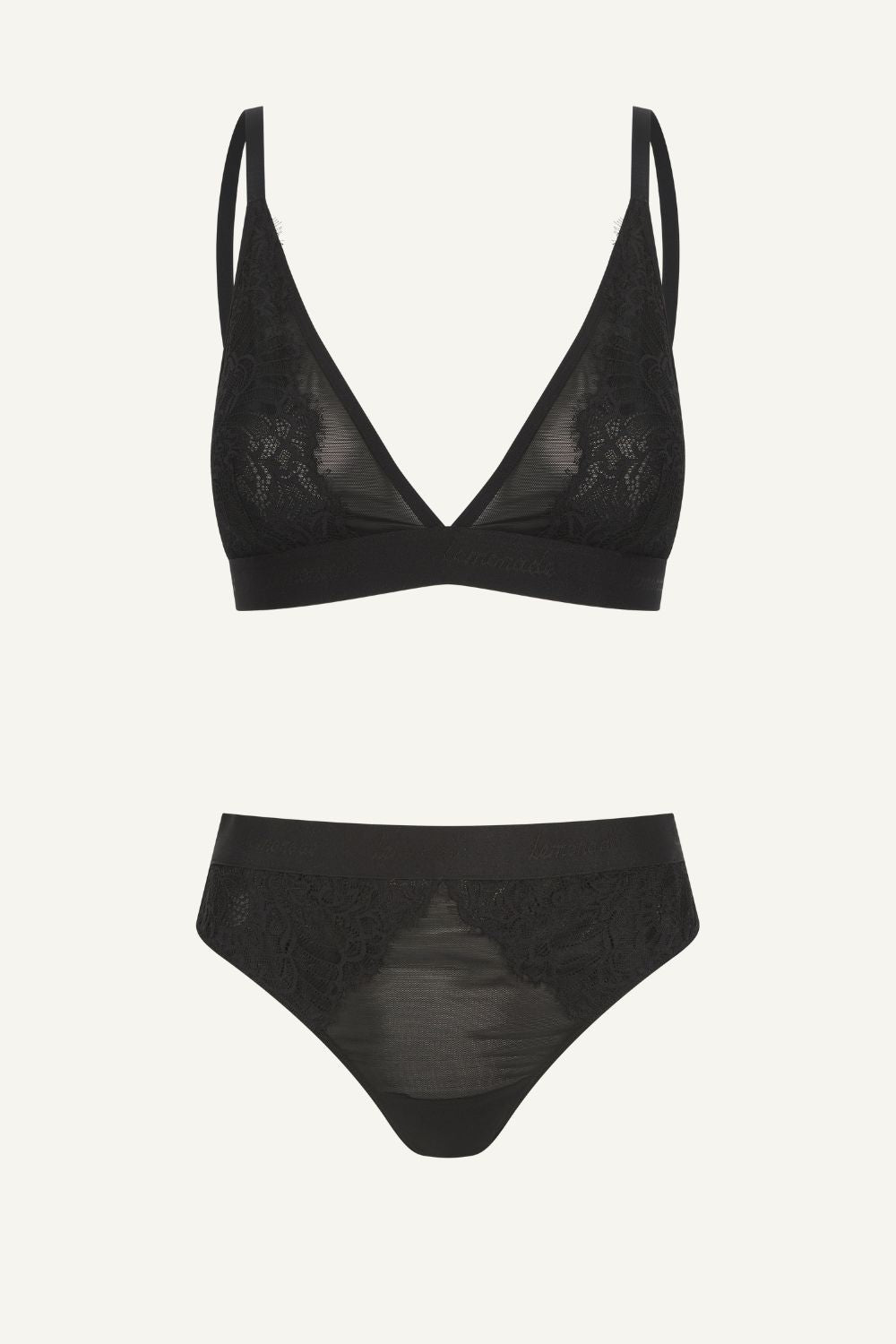 Black Lace And Mesh Bralette And Brief Set