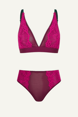 Signature Lace Synergy Bralette & High Waisted Brief Set - Wine