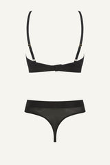 Synergy Lace and Mesh Bralette & Thong Set - Black