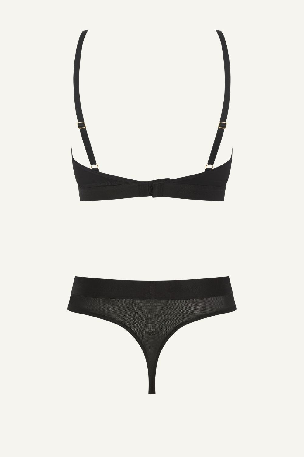 Black bikini set with a bow detail on a white background
