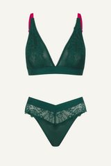 Signature Lace Synergy Bralette & V Brazilian Set - Forest Green