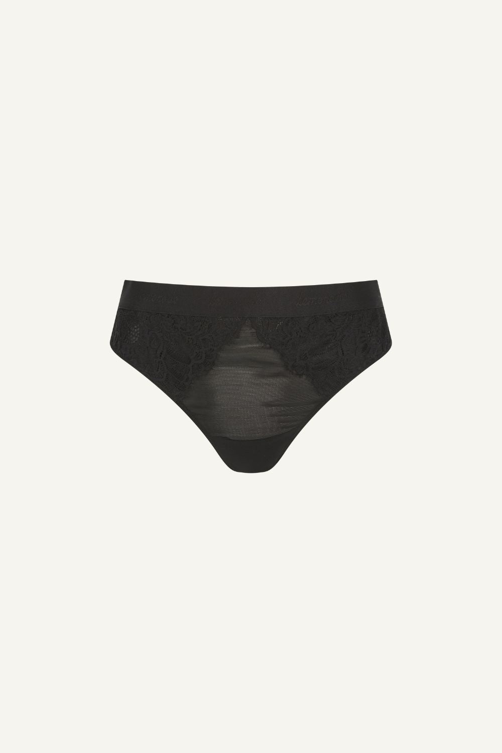 A ghost image of the front of the Synergy Lace and Mesh Brief - Black