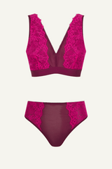 Signature Lace Synergy Fuller Cup Bralette & High-Waisted Brief Set - Wine
