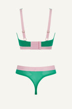 Green Lace and Mesh Bralette And Thong Set