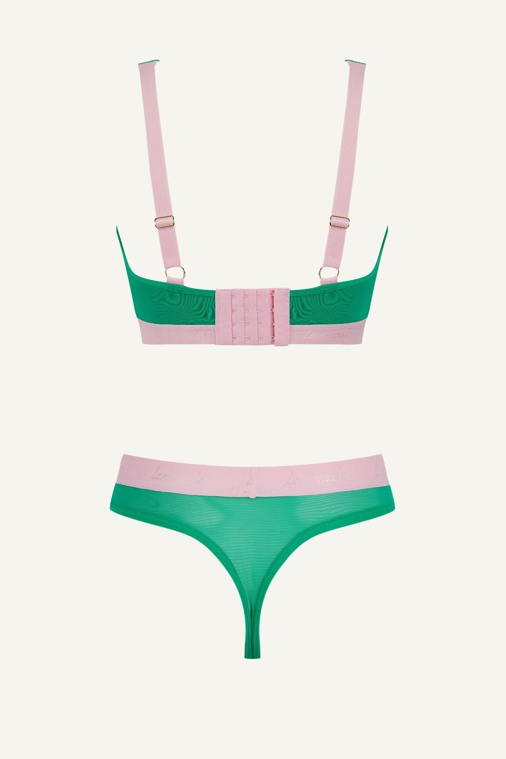 Green Lace and Mesh Bralette And Thong Set