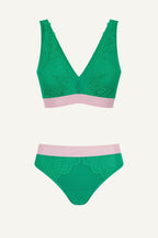 Green Lace and Mesh Bralette And Brief Set