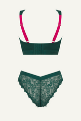 Signature Lace Synergy Fuller Cup Bralette & V Brazilian Set - Forest Green