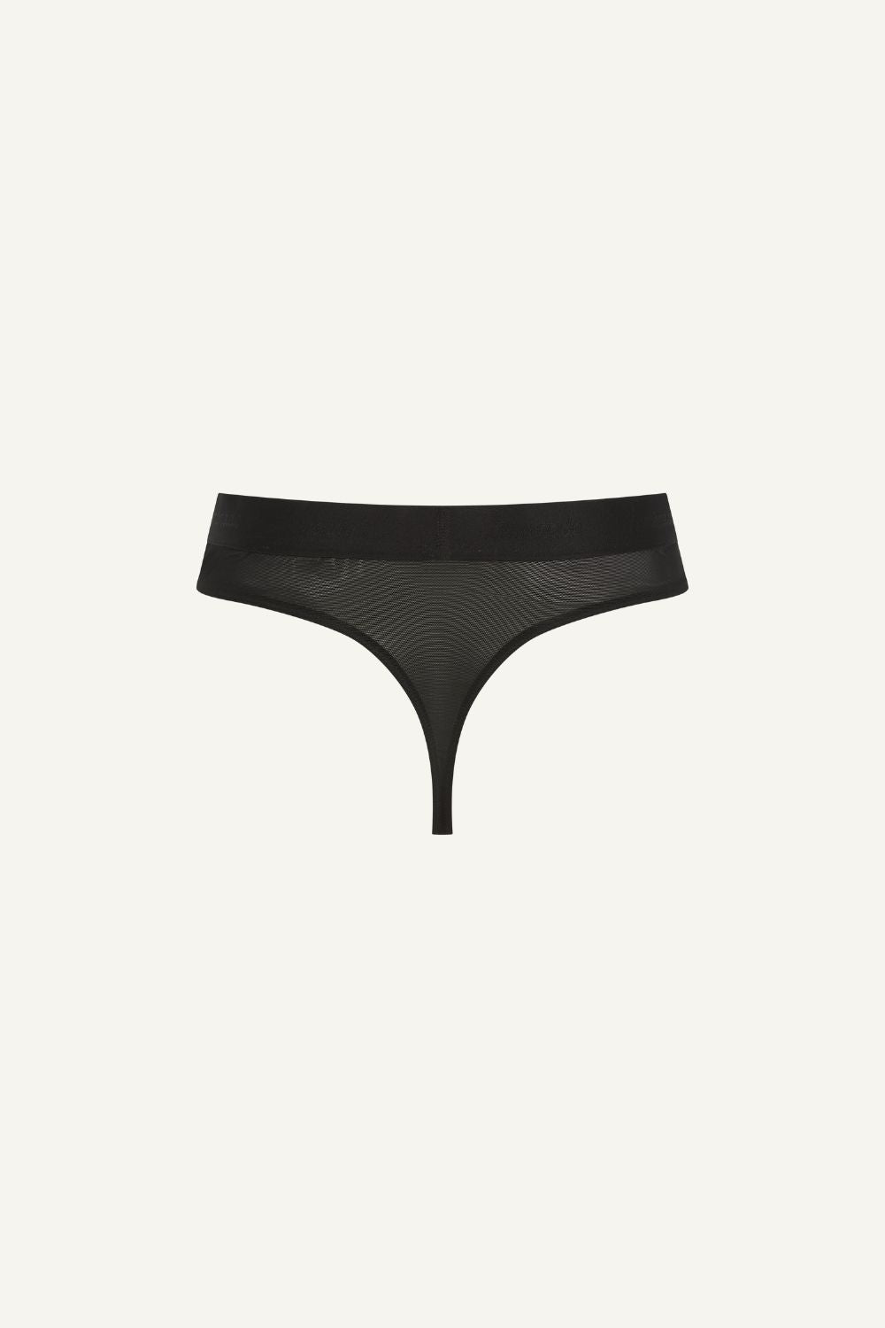 A ghost image of the back of the Synergy Lace and Mesh Thong - Black