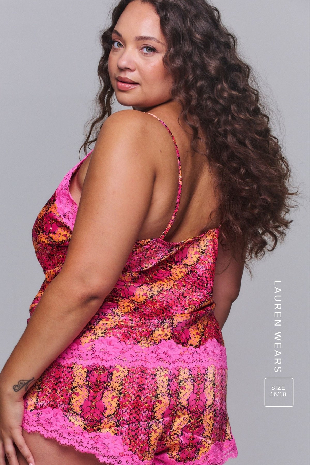 Pink Snake Print Satin And Lace Cami And Short