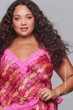 Pink Snake Print Satin And Lace Cami And Short
