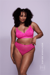 NEON - Signature Lace High Support Bralette & High Waisted Brief Set - Neon Pink