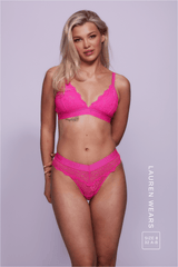 Signature Lace Bralette & V Brazilian Set - Neon Pink
