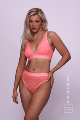 Signature Lace Bralette - Neon Coral