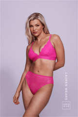 NEON - Ensemble brassière et culotte taille haute en dentelle Signature - Rose fluo
