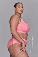 The One Lace and Mesh Bra & High Waisted Brief Set - Coral