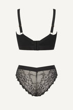 Black Lace Supportive Bra And Mesh Mid Rise Brazilian Set