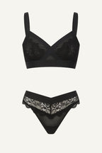 Black Lace Supportive Bra And Mesh Mid Rise Brazilian Set