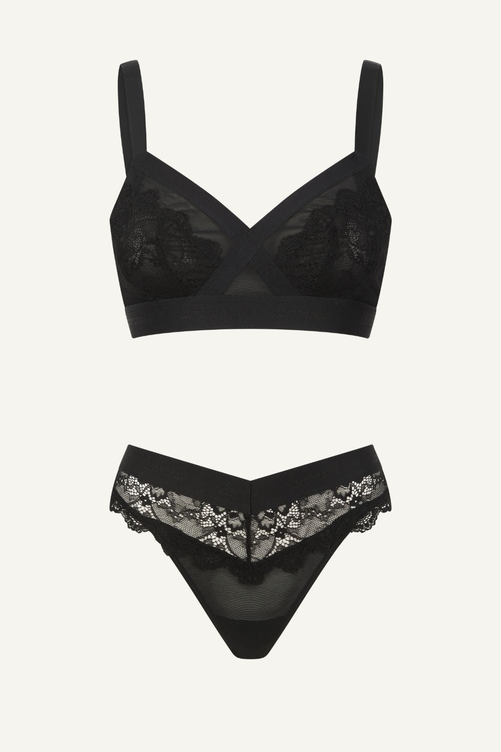 Black Lace Supportive Bra And Mesh Mid Rise Brazilian Set