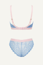 The One Lace and Mesh Bra & V Brazilian Set - Blue