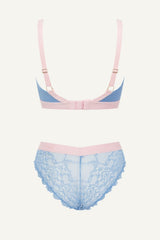 The One Lace and Mesh Bra & V Brazilian Set - Blue
