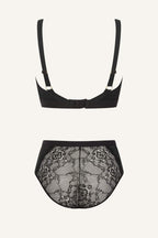 Black Lace Supportive Bra And Mesh Full Coverage Brief Set