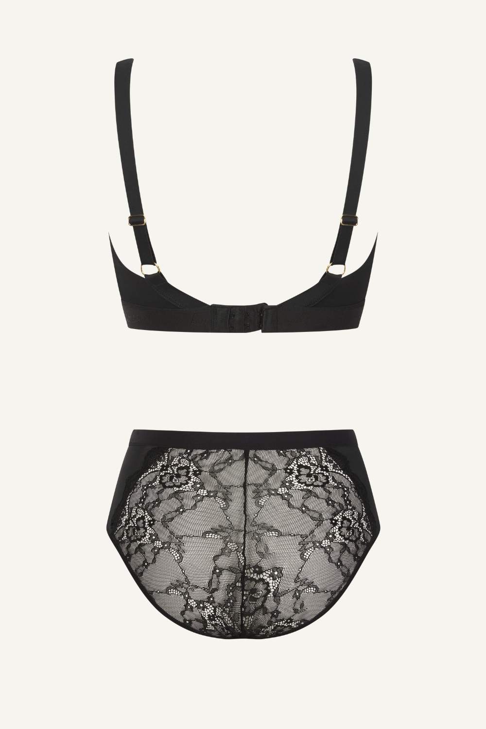 Black Lace Supportive Bra And Mesh Full Coverage Brief Set