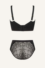 Black Lace Supportive Bra And Mesh Full Coverage Brief Set