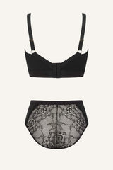 The One Lace and Mesh Bra & High Waisted Brief Set - Black