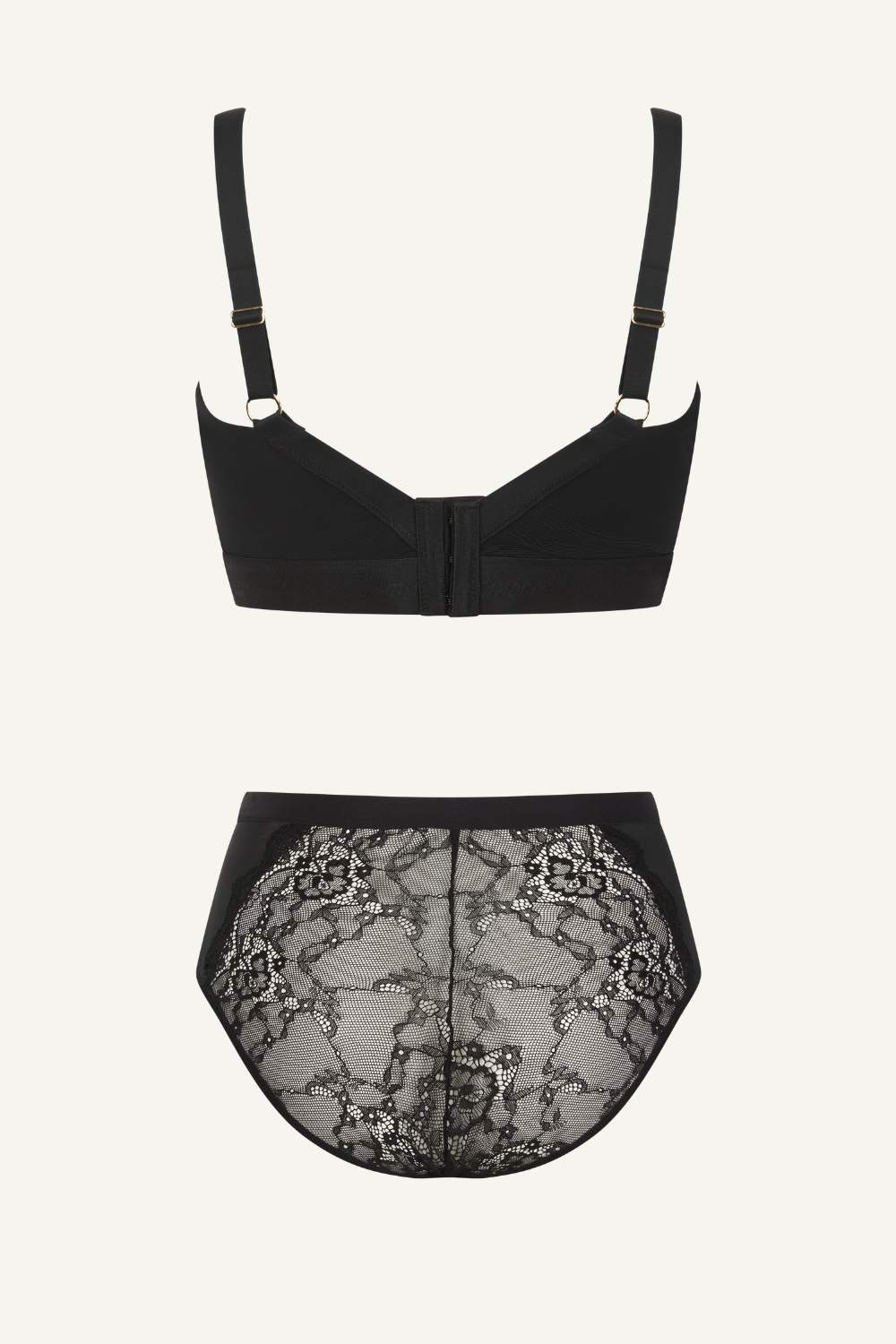 Black Lace Supportive Bra And Mesh Full Coverage Brief Set