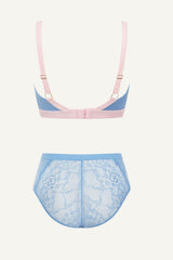 The One Lace and Mesh Bra & High Waisted Brief Set - Blue