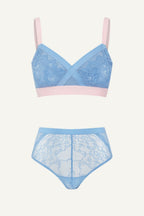 The One Lace and Mesh Bra & High Waisted Brief Set - Blue