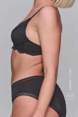 Braziliaanse slip met kanten afwerking - Zwart (Flexibele beugel)