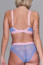 The One Lace and Mesh Bra & V Brazilian Set - Blue