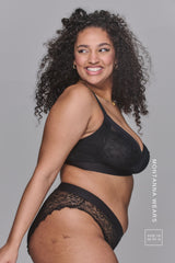 The One Lace and Mesh Bra & V Brazilian Set - Black