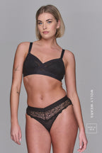 Black Lace Supportive Bra And Mesh Mid Rise Brazilian Set
