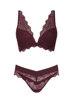Wine Lace Push Up Bra And Brazilian Set