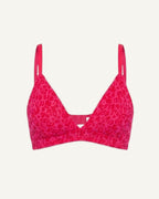 A ghost image of the front of a pink leopard print mesh bralette 