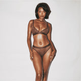 Culotte en dentelle nude - Chocolat