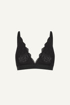 A ghost image of the front of a black lace bralette 