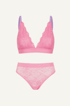 Pastel Pink Lace Bralette And Brief Set