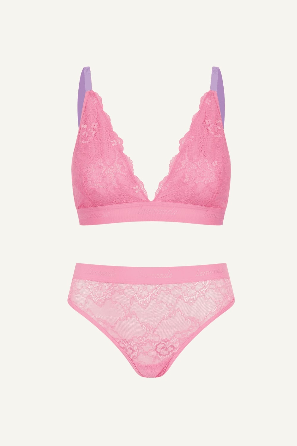 Pastel Pink Lace Bralette And Brief Set