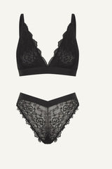 Ensemble brassière et culotte en dentelle Signature - Noir